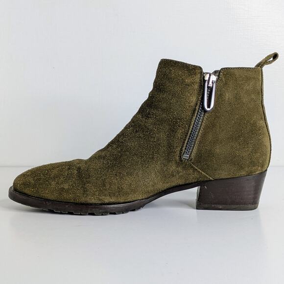 Aquatalia Fantina Suede Ankle Boots 7 Olive Green Minimalist Quiet Luxury Chic - Picture 5 of 14